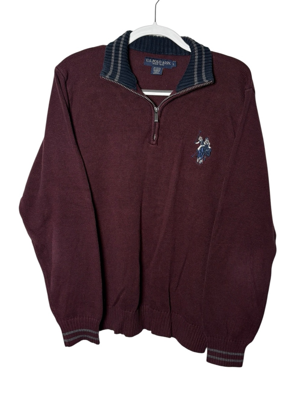 U.S. Polo Assn Men’s Large Maroon Quarter Zip Sweater Preppy Embroidered